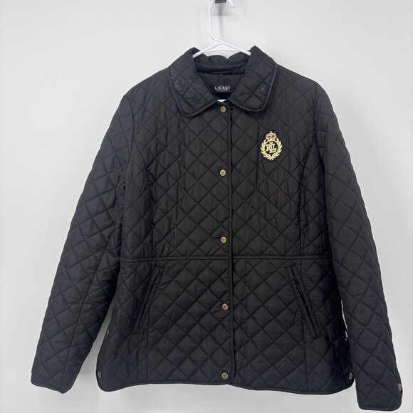 Lauren Ralph Lauren Black Quilted Crest Logo Puffer Jacket Womens Size Large - Picture 1 of 14